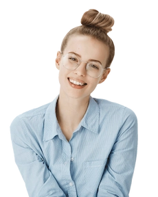 femme blonde lunette entreprise sourire chignon